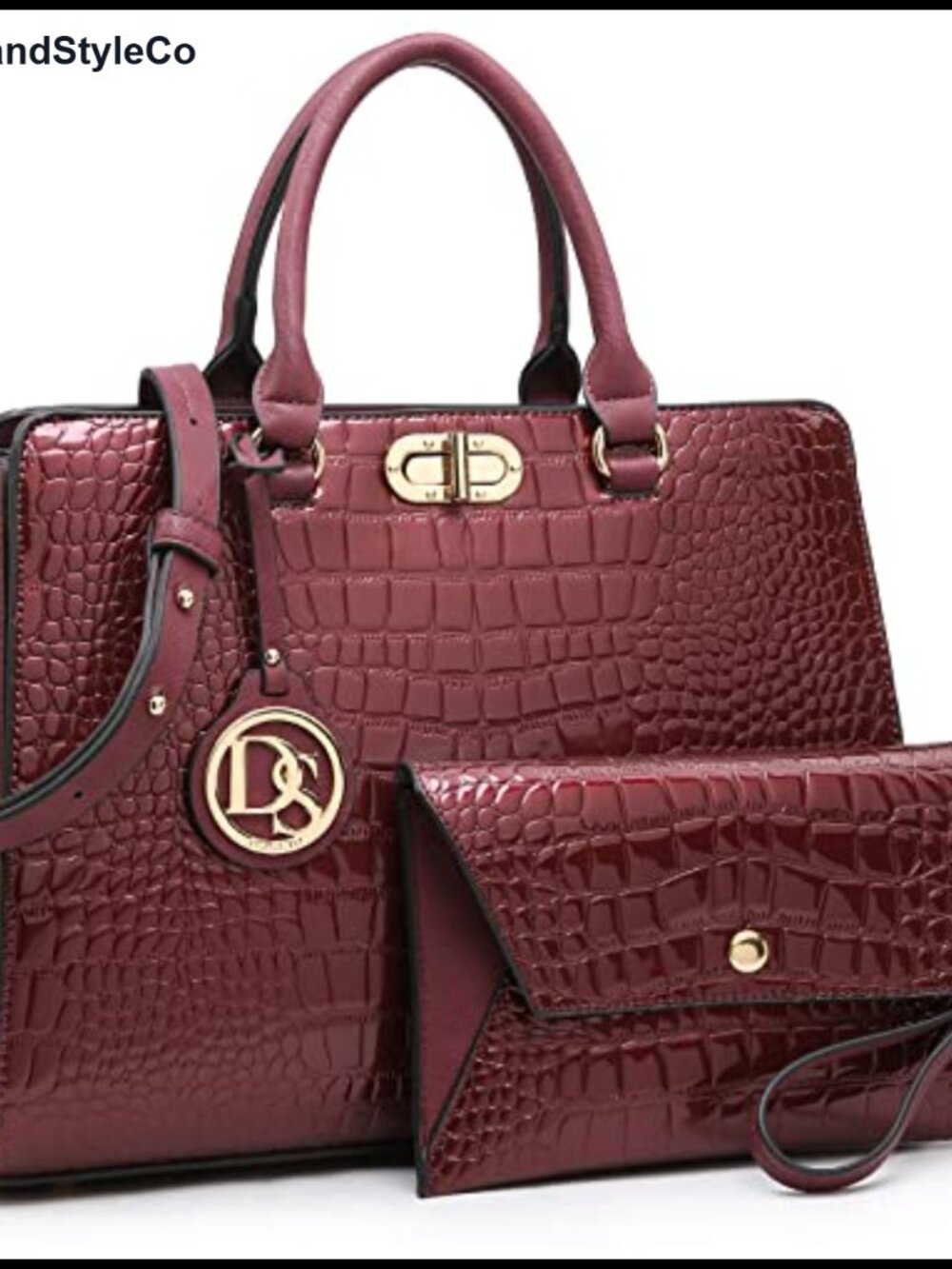 Women Vegan Leather Satchel Tote Shoulder Bag w/ Matching Clutch